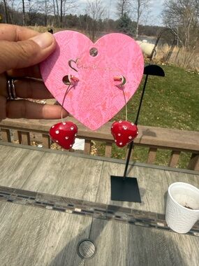 NWT Red Crystal Strawberry Dangle Floating Earrings lightweight